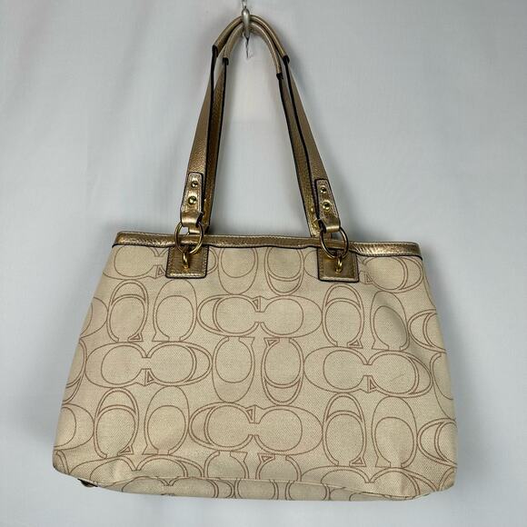 Coach Penelope Carryall Signature Beige and Gold Linen Handbag - Picture 3 of 14